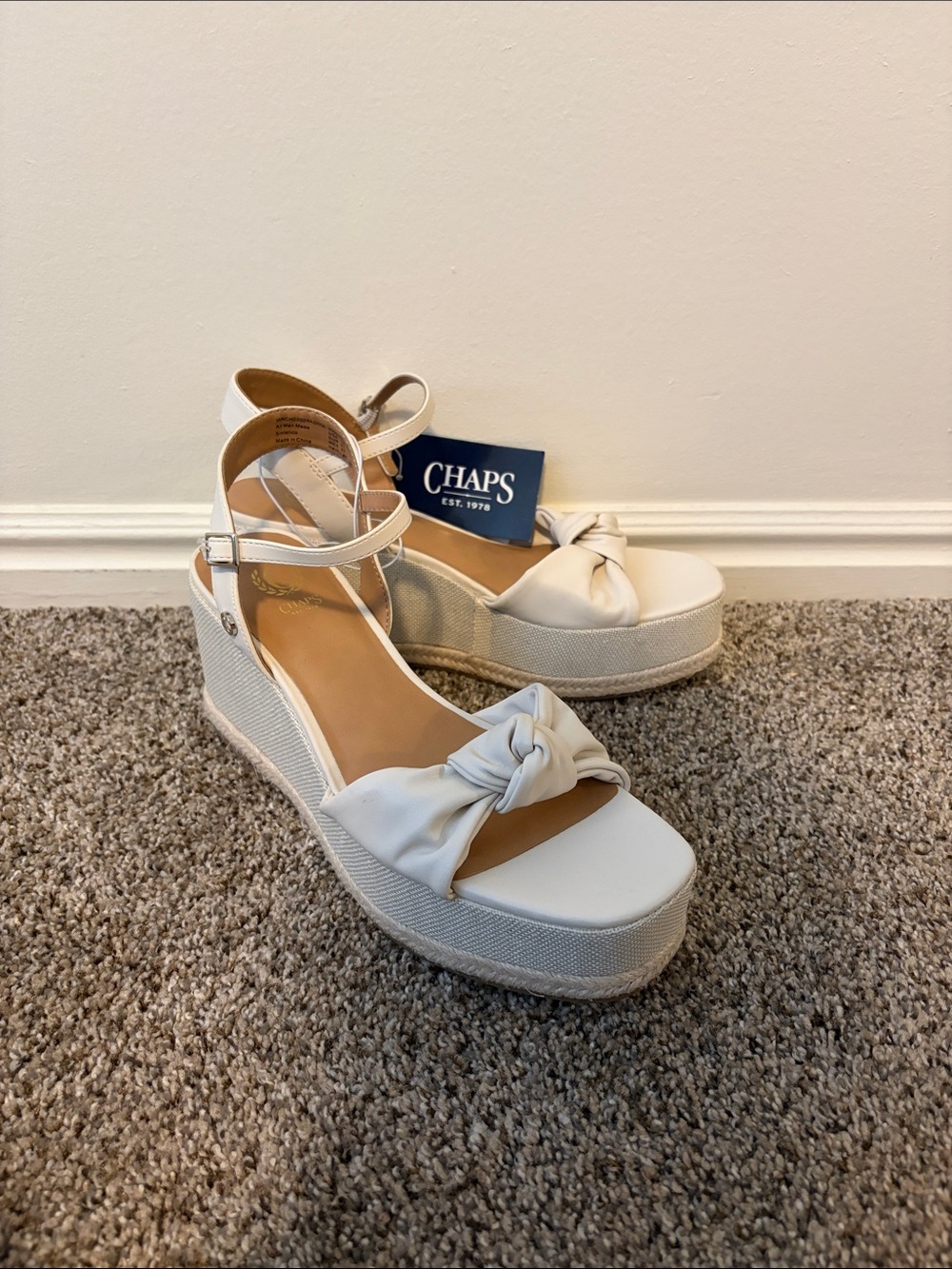 Chaps White Knot Front Wedge Sandals with Ankle Strap